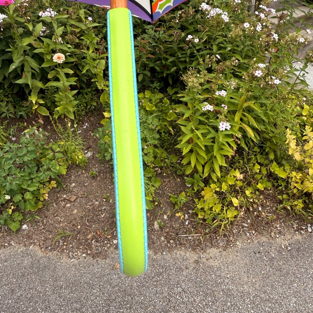 Rare 2000s Emilio Pucci Multicolor Geometric Umbrella With Wood & Leather Handle - Picture 12 of 13